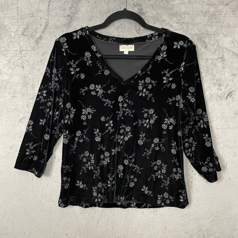 Vintage 90s Whimsigoth Velvet Floral Fitted Top Medium Gothic Evening Party